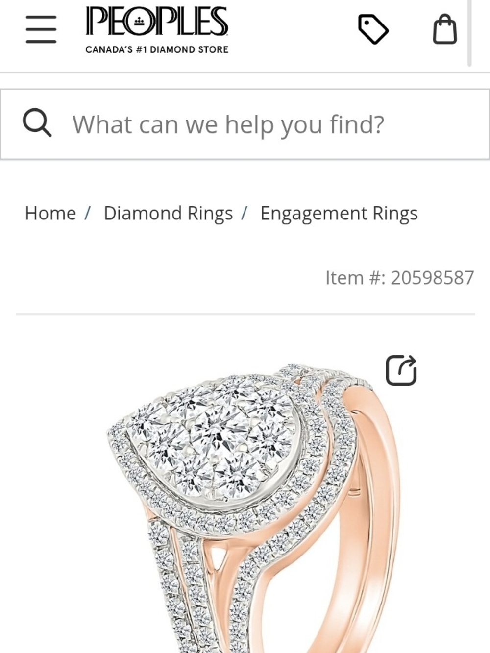 Peoples Pear-Shaped Diamond Halo Engagement Ring in Rose and White Gold